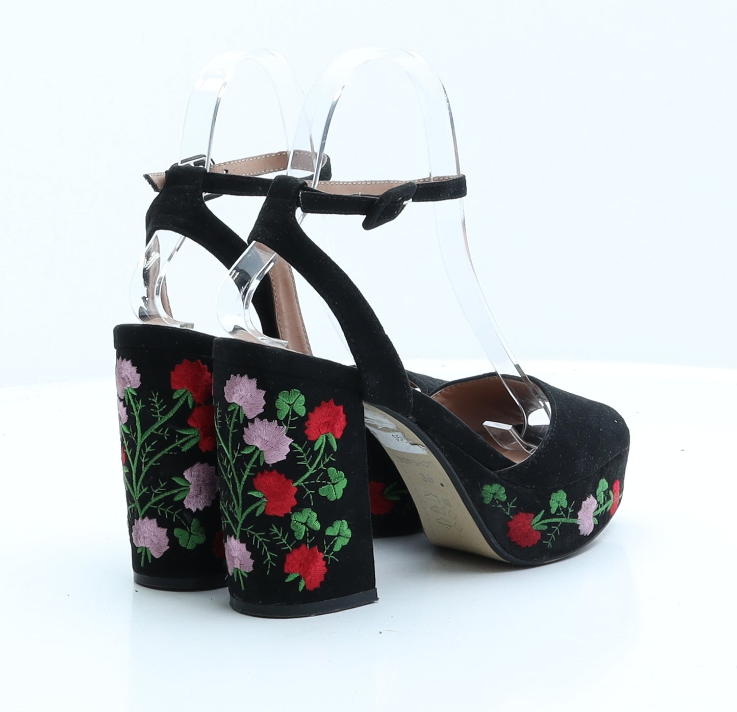 Topshop Womens Black Floral Faux Suede Platform Heel UK 3 EUR 36
