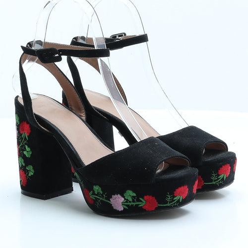 Topshop Womens Black Floral Faux Suede Platform Heel UK 3 EUR 36