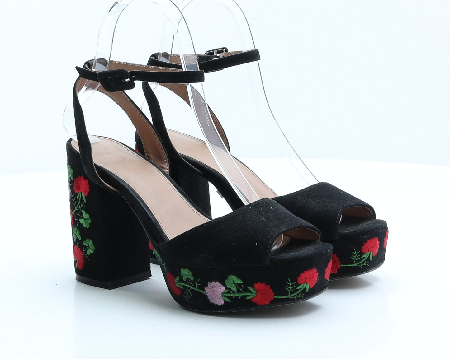 Topshop Womens Black Floral Faux Suede Platform Heel UK 3 EUR 36