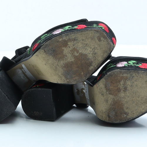 Topshop Womens Black Floral Faux Suede Platform Heel UK 3 EUR 36