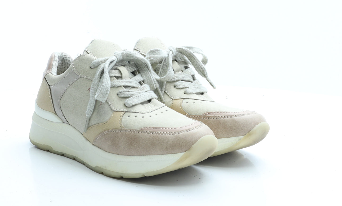 Kley Womens Beige Colourblock Polyester Trainer Casual UK 6 39