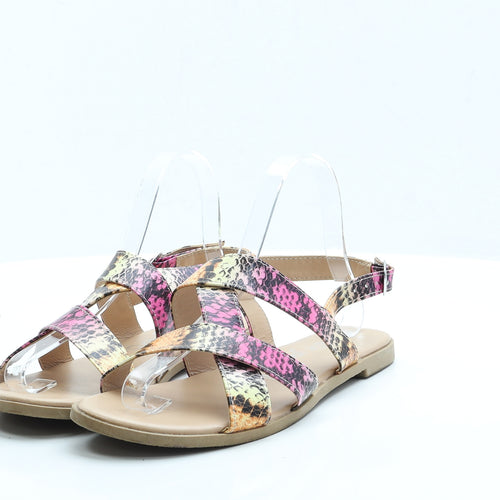 George Womens Pink Animal Print Faux Leather Strappy Sandal UK 4 37