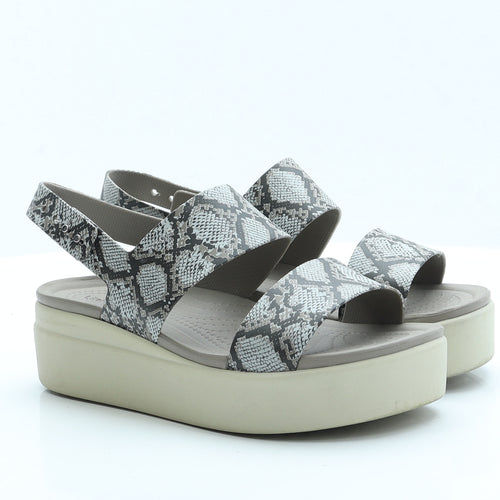 Crocs Womens Grey Animal Print Rubber Strappy Sandal UK 6