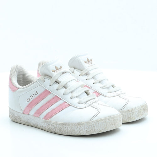 adidas Girls White Striped Polyester Trainer Casual UK 13 13