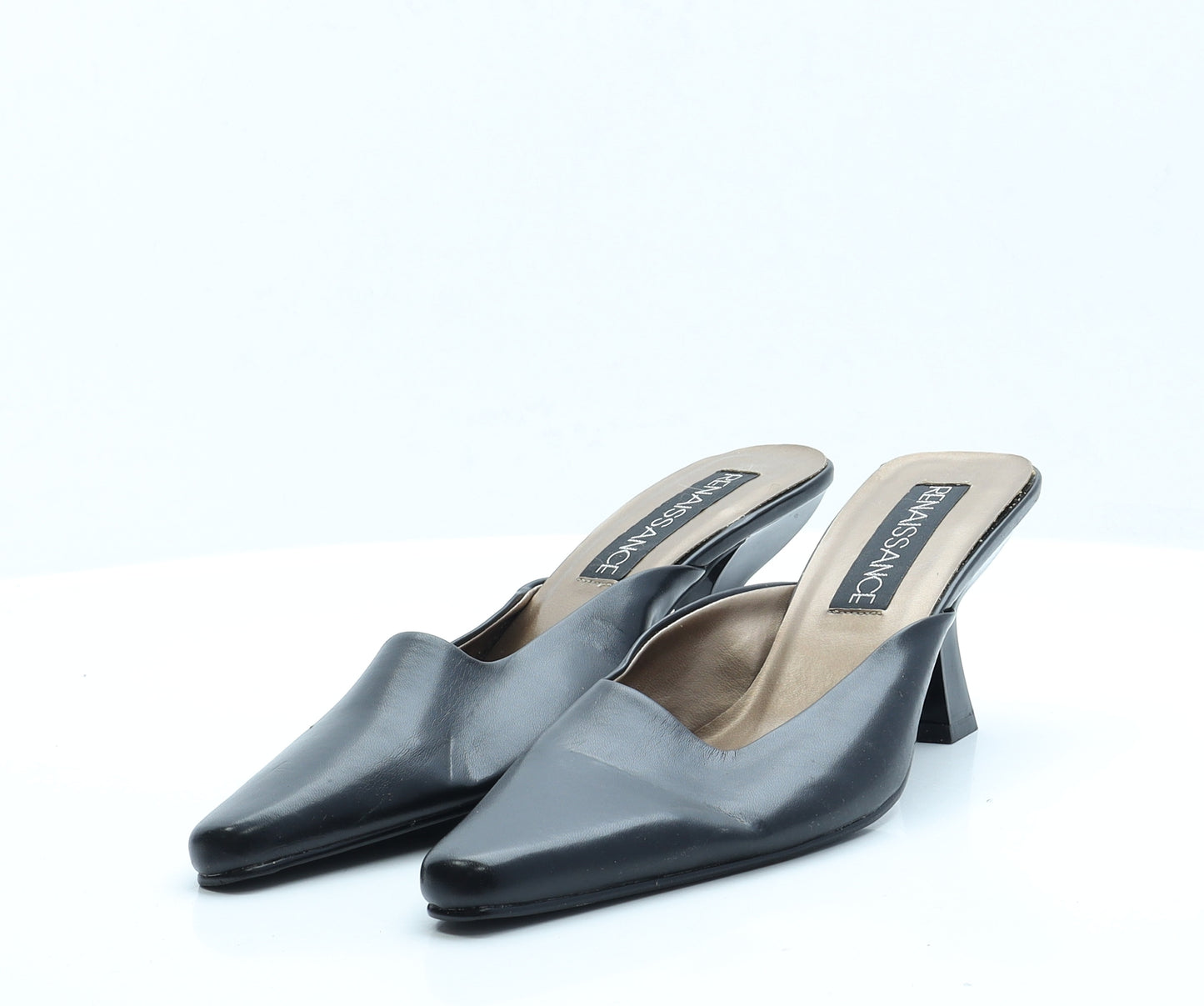 Renaissance Womens Black Faux Leather Mule Heel UK 7