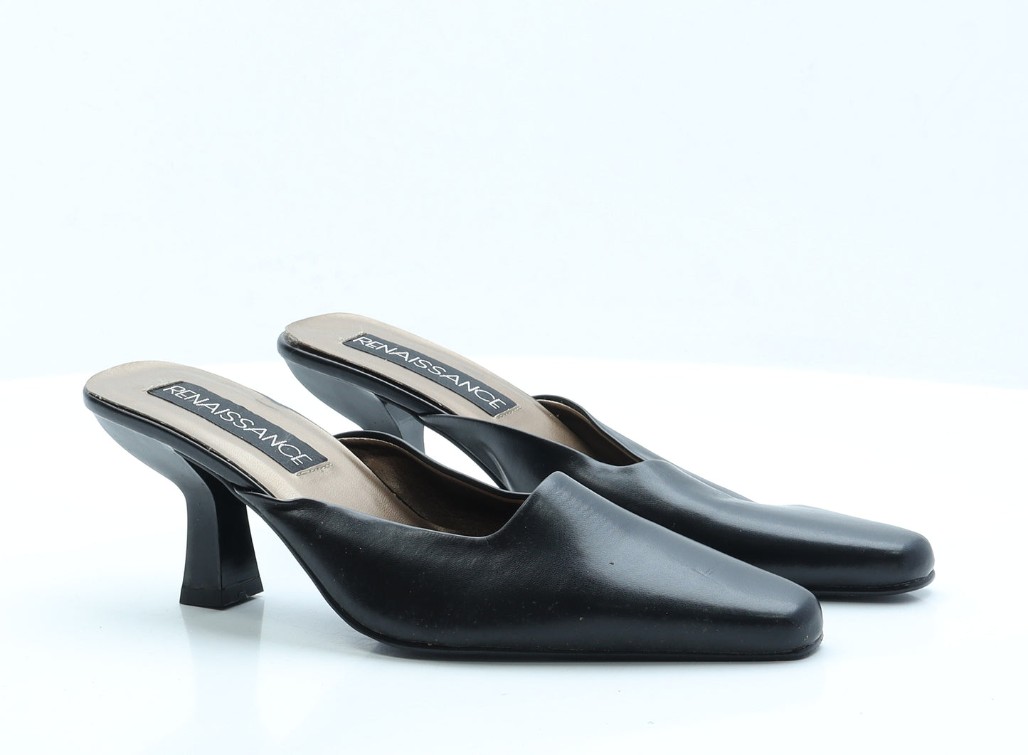 Renaissance Womens Black Faux Leather Mule Heel UK 7
