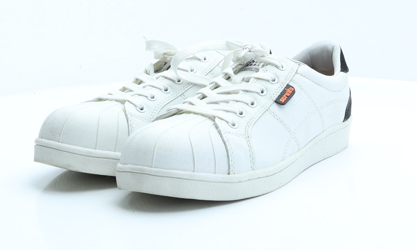 Scruffs Mens White Faux Leather Trainer UK 9 EUR 43 - Steel toe caps