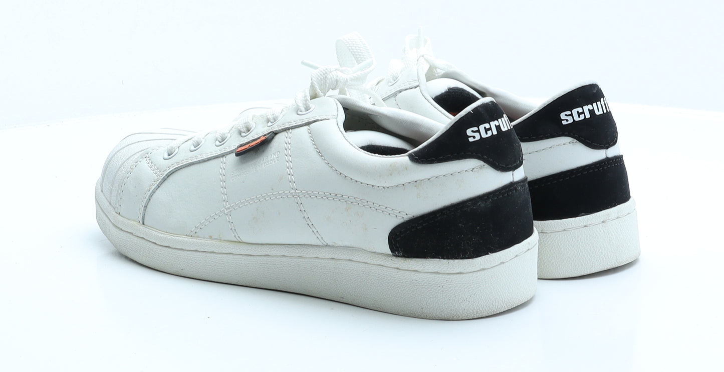 Scruffs Mens White Faux Leather Trainer UK 9 EUR 43 - Steel toe caps