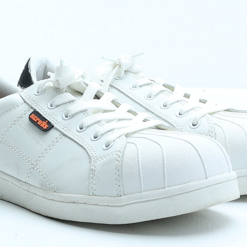 Scruffs Mens White Faux Leather Trainer UK 9 EUR 43 - Steel toe caps