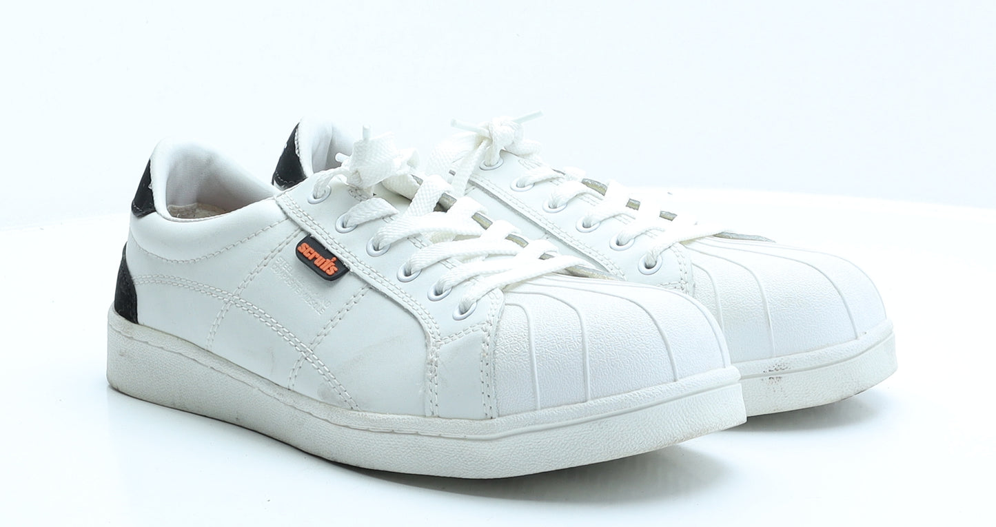 Scruffs Mens White Faux Leather Trainer UK 9 EUR 43 - Steel toe caps