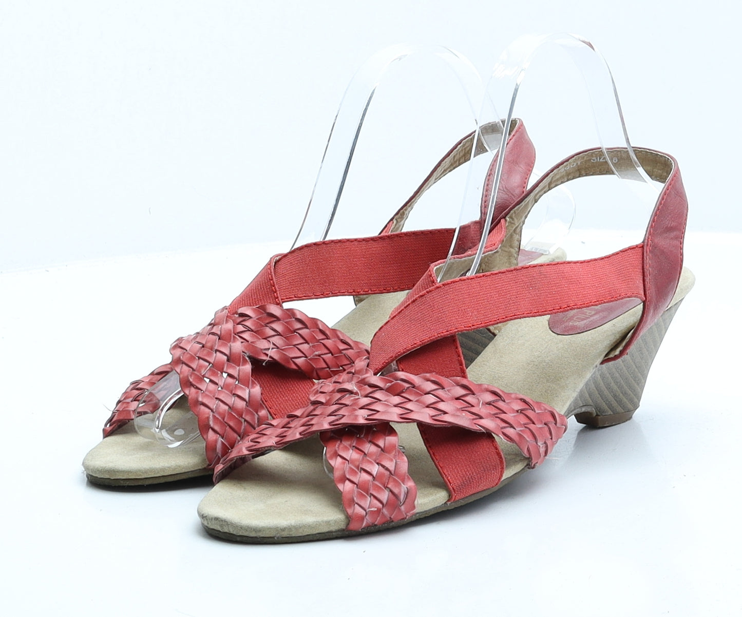 Preworn Womens Red Faux Leather Slip On Sandal UK 8 EUR 41
