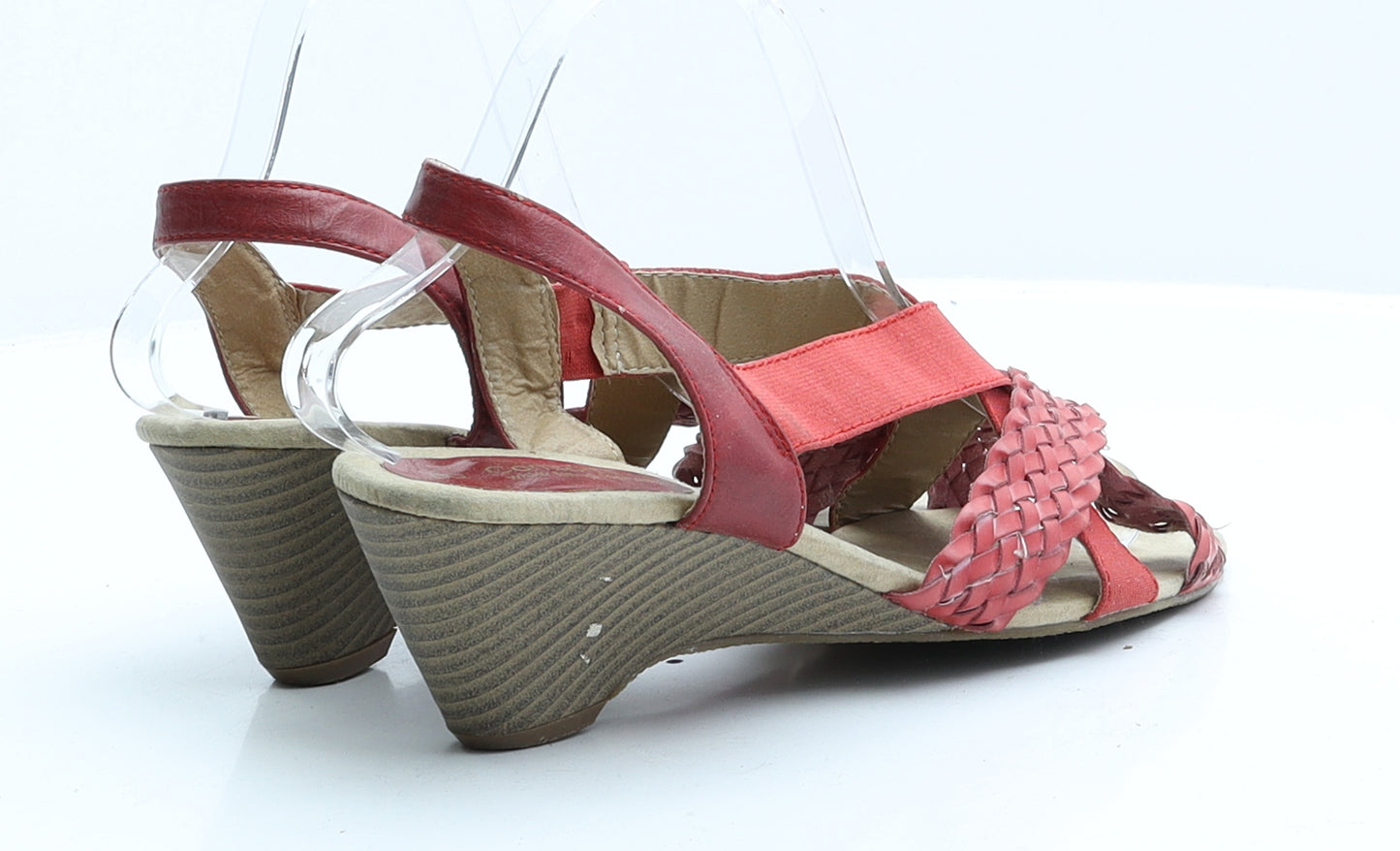 Preworn Womens Red Faux Leather Slip On Sandal UK 8 EUR 41