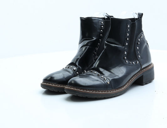 Preworn Womens Black Patent Leather Chelsea Boot UK 3 EUR 36