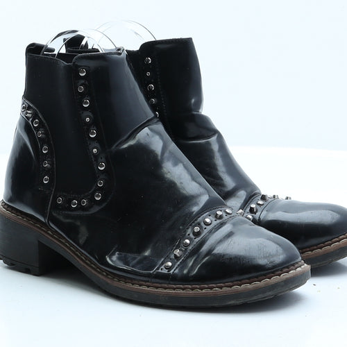 Preworn Womens Black Patent Leather Chelsea Boot UK 3 EUR 36