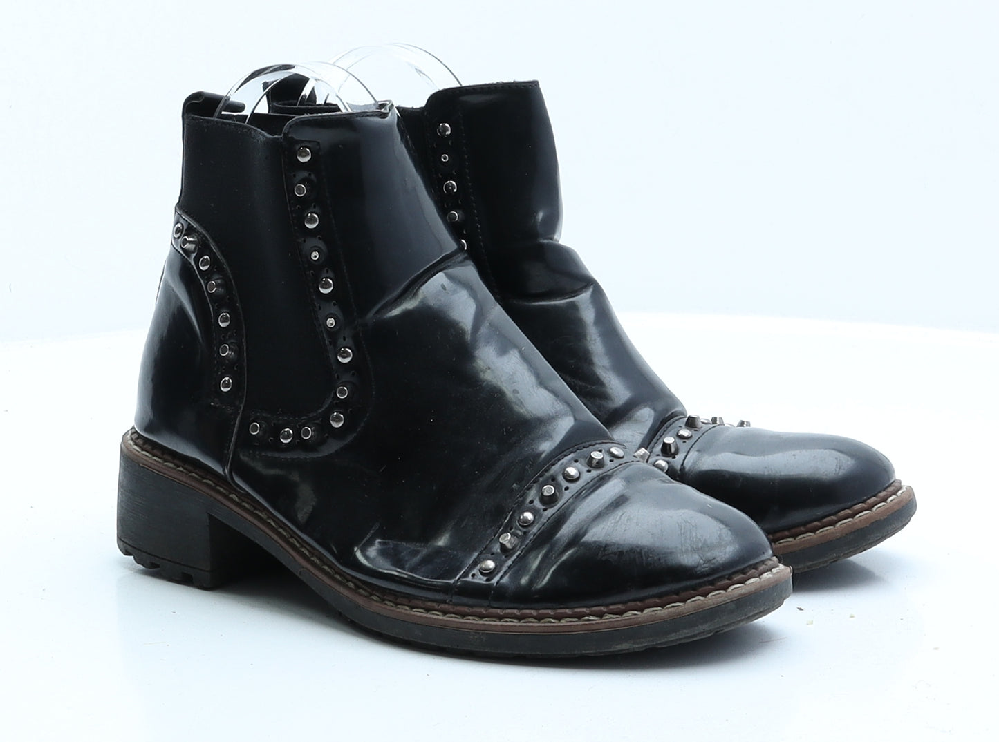 Preworn Womens Black Patent Leather Chelsea Boot UK 3 EUR 36