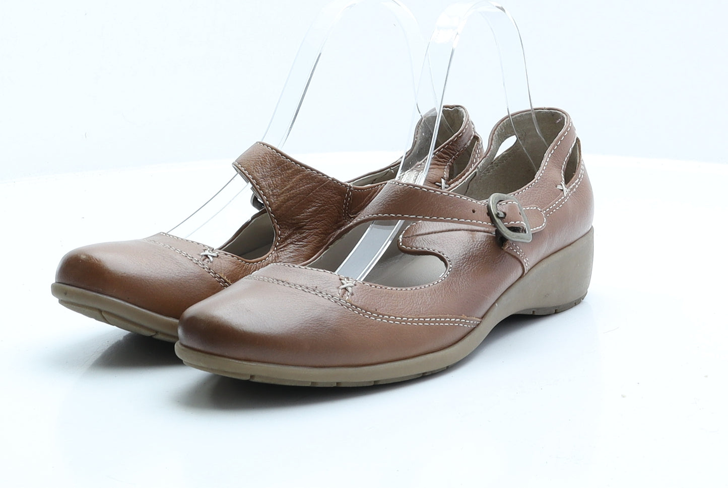 FootGlove Womens Brown Leather Strappy Flat UK 6.5 39.5
