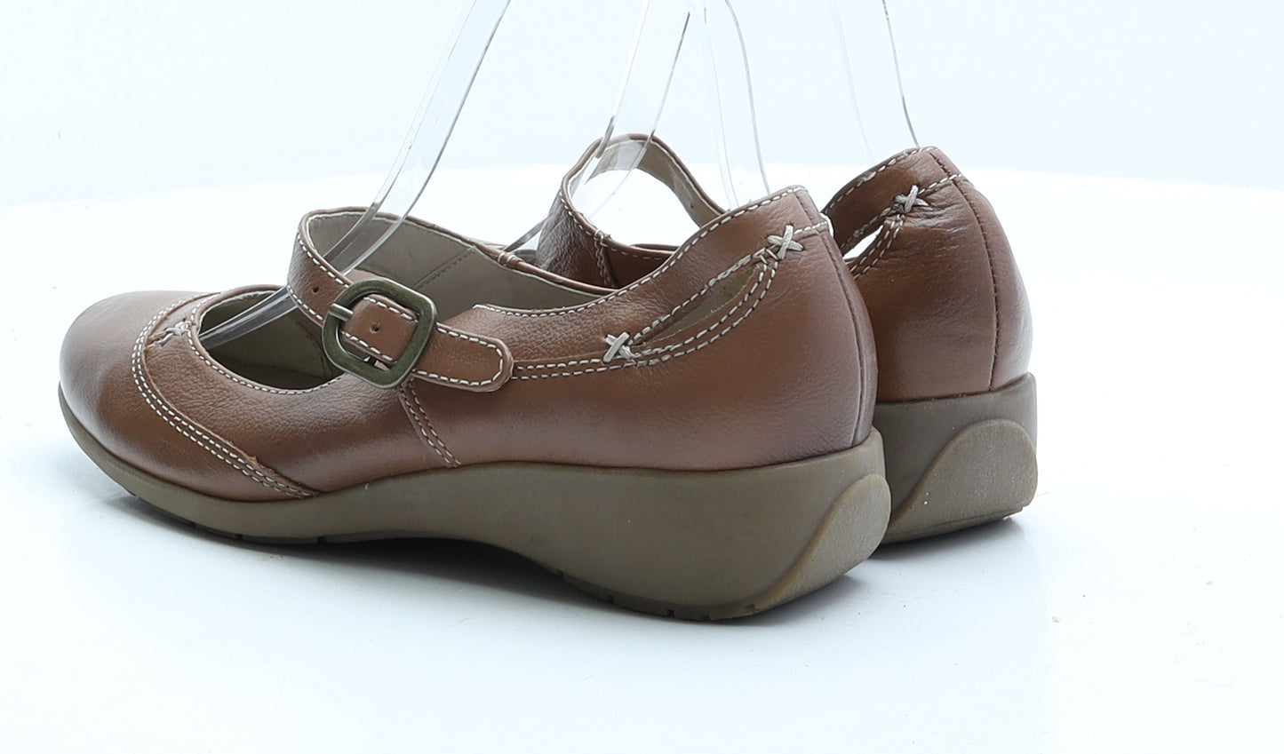 FootGlove Womens Brown Leather Strappy Flat UK 6.5 39.5
