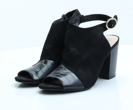 Primark Womens Black Faux Suede Slingback Heel UK 7 EUR 40