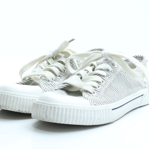 F&F Womens White Striped Polyester Trainer Flat UK 4 37