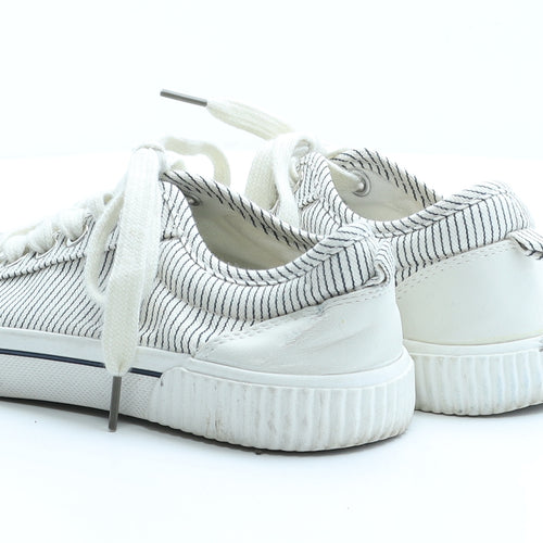 F&F Womens White Striped Polyester Trainer Flat UK 4 37