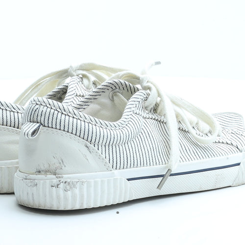 F&F Womens White Striped Polyester Trainer Flat UK 4 37