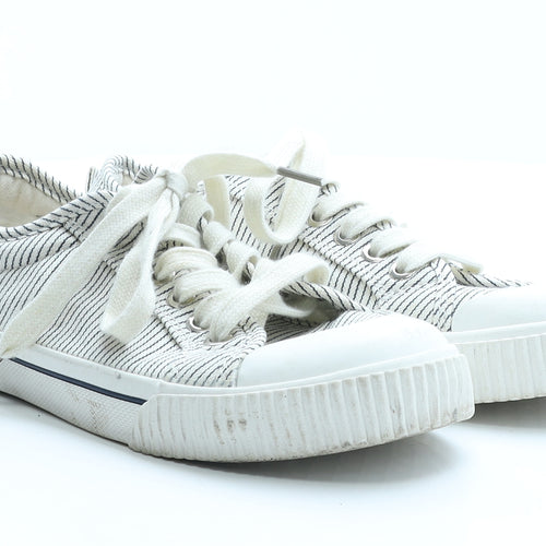 F&F Womens White Striped Polyester Trainer Flat UK 4 37