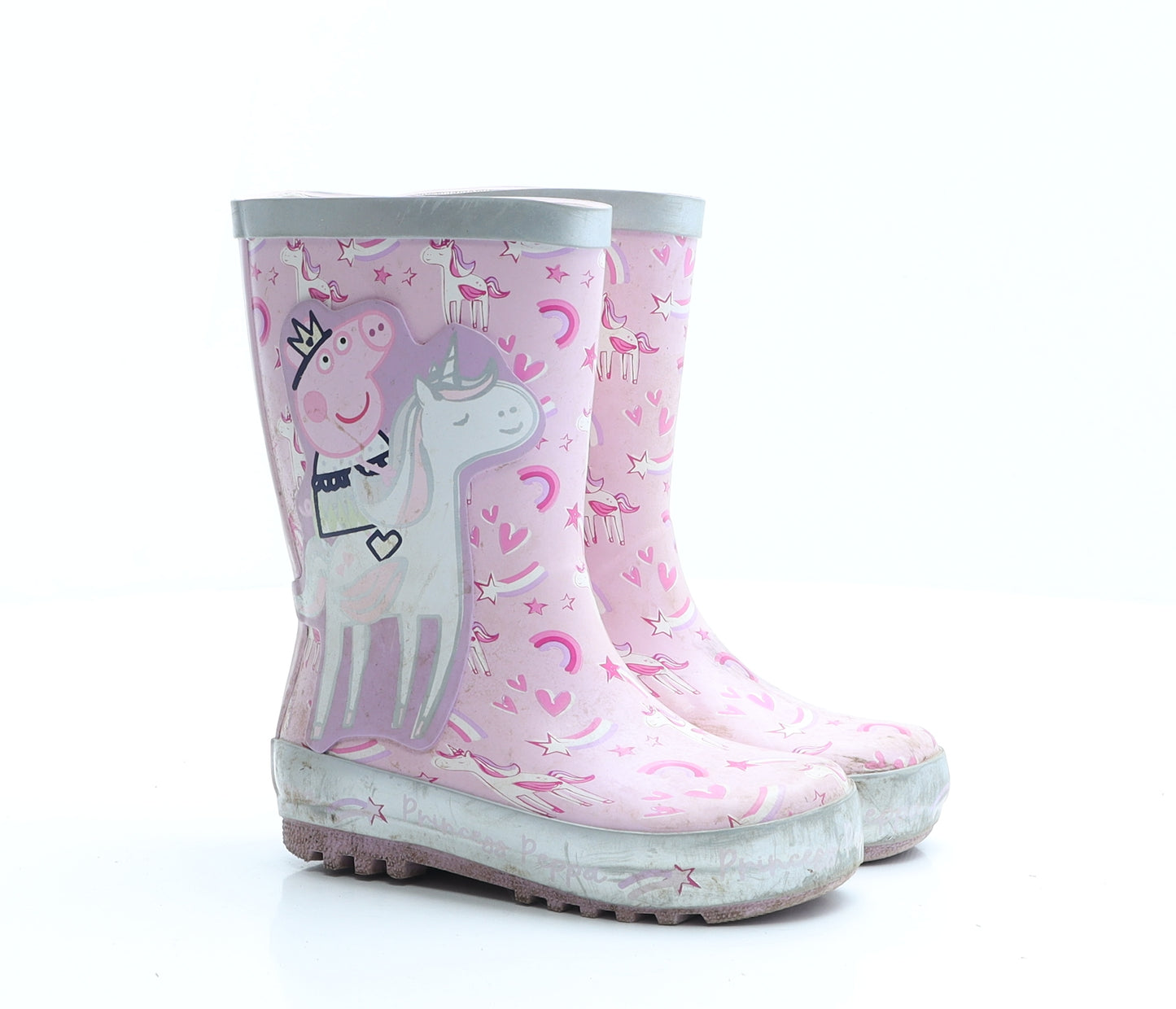 PepaPig Girls Pink Geometric Rubber Wellies Boot UK 7 7   - Pepa Pig/Unicorn
