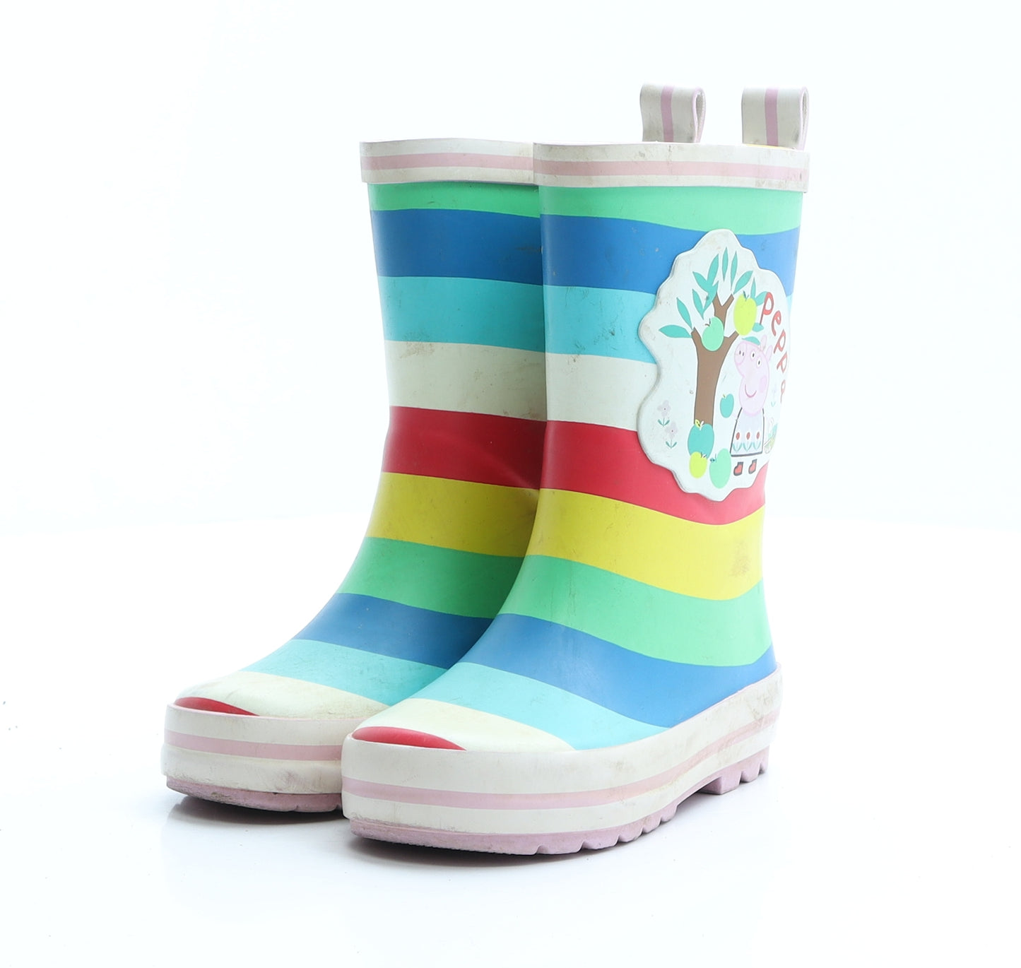 Marks and Spencer Girls Multicoloured Striped Rubber Wellies Boot UK 7 7   - Peppa Pig