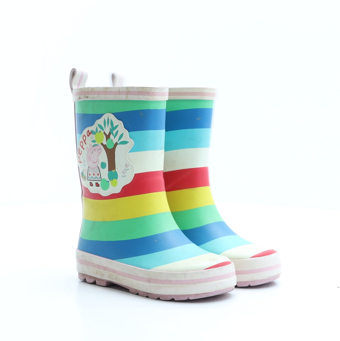 Marks and Spencer Girls Multicoloured Striped Rubber Wellies Boot UK 7 7   - Peppa Pig
