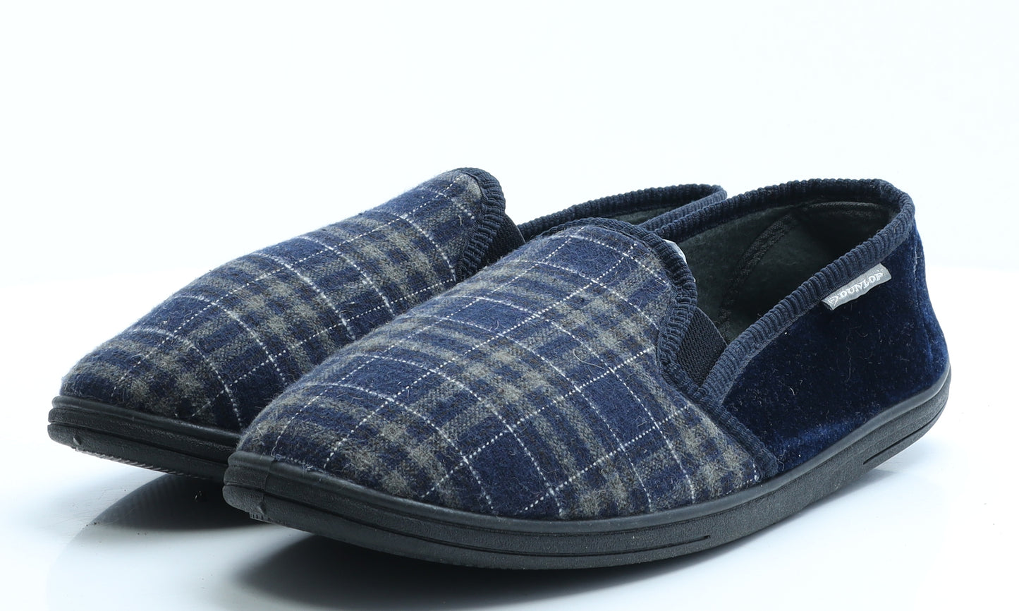Dunlop Mens Black Plaid Fabric Loafer Casual UK 13 13   - House Slippers