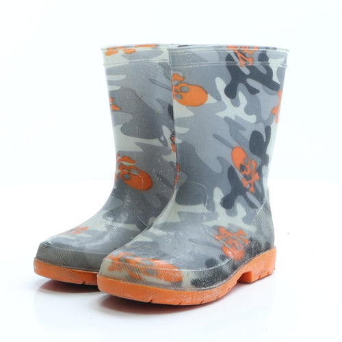 Preworn Boys Grey Camouflage Rubber Wellies Boot UK 9 - Pirate skull