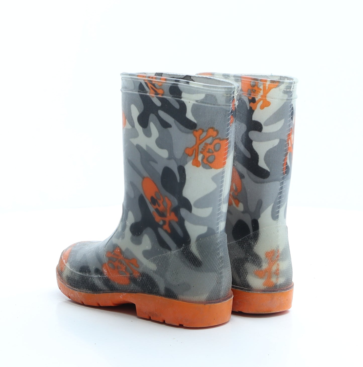 Preworn Boys Grey Camouflage Rubber Wellies Boot UK 9 - Pirate skull