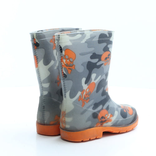 Preworn Boys Grey Camouflage Rubber Wellies Boot UK 9 - Pirate skull