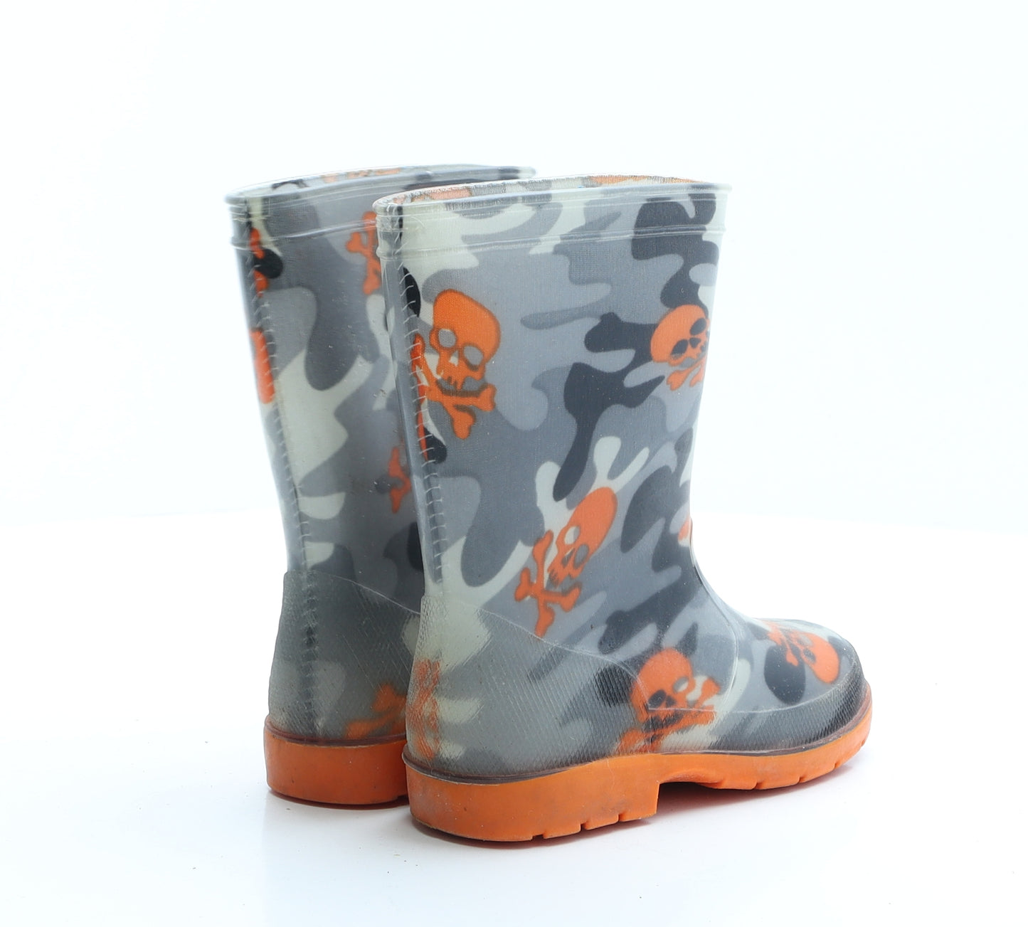 Preworn Boys Grey Camouflage Rubber Wellies Boot UK 9 - Pirate skull
