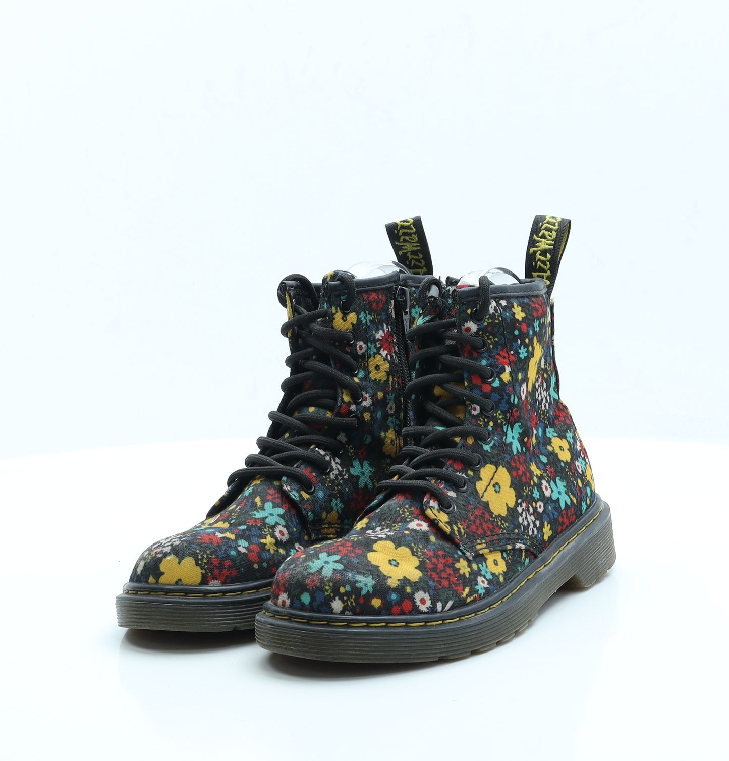 Dr Martens Girls Black Floral Polyester Combat Boot UK 1