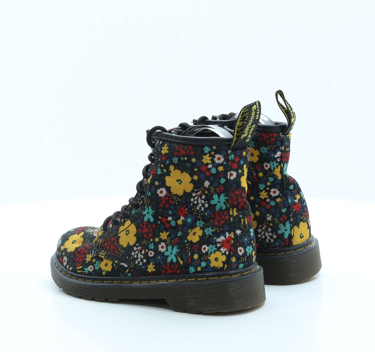 Dr Martens Girls Black Floral Polyester Combat Boot UK 1