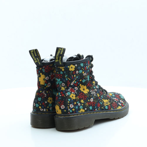Dr Martens Girls Black Floral Polyester Combat Boot UK 1
