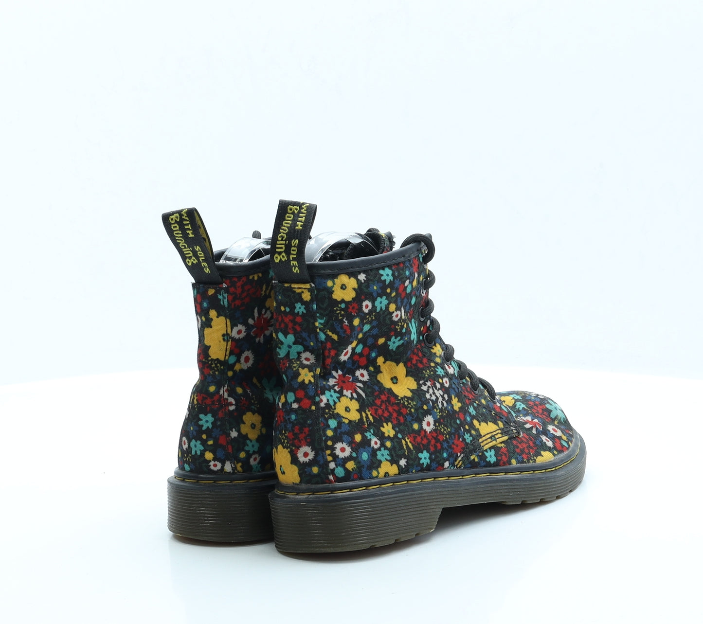 Dr Martens Girls Black Floral Polyester Combat Boot UK 1