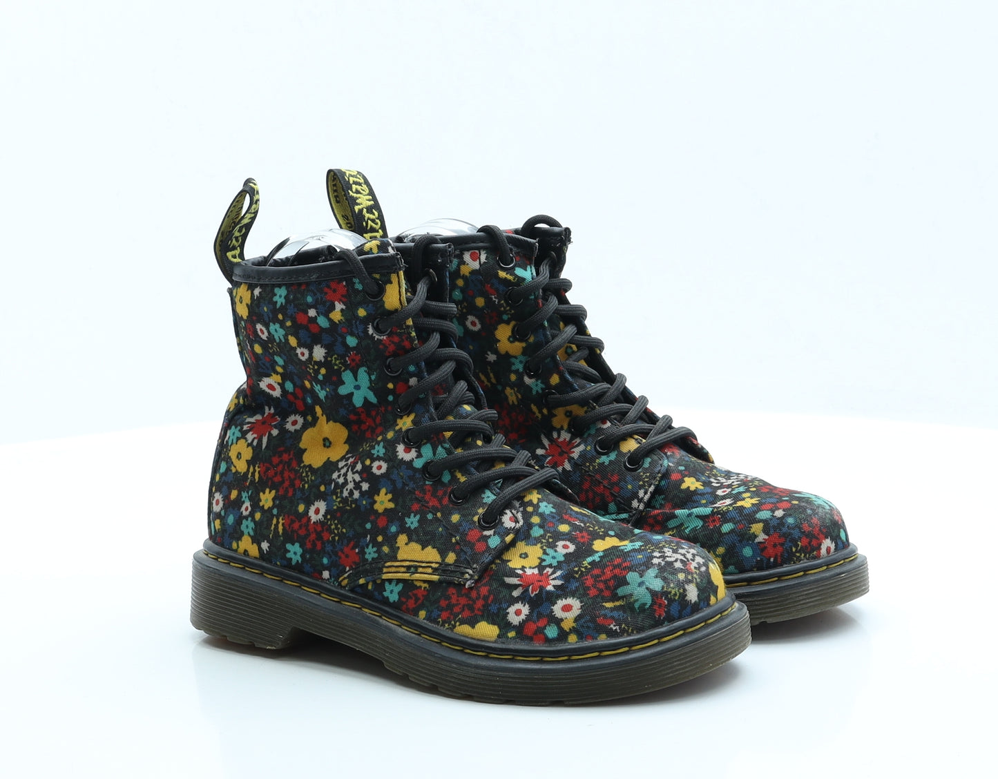Dr Martens Girls Black Floral Polyester Combat Boot UK 1