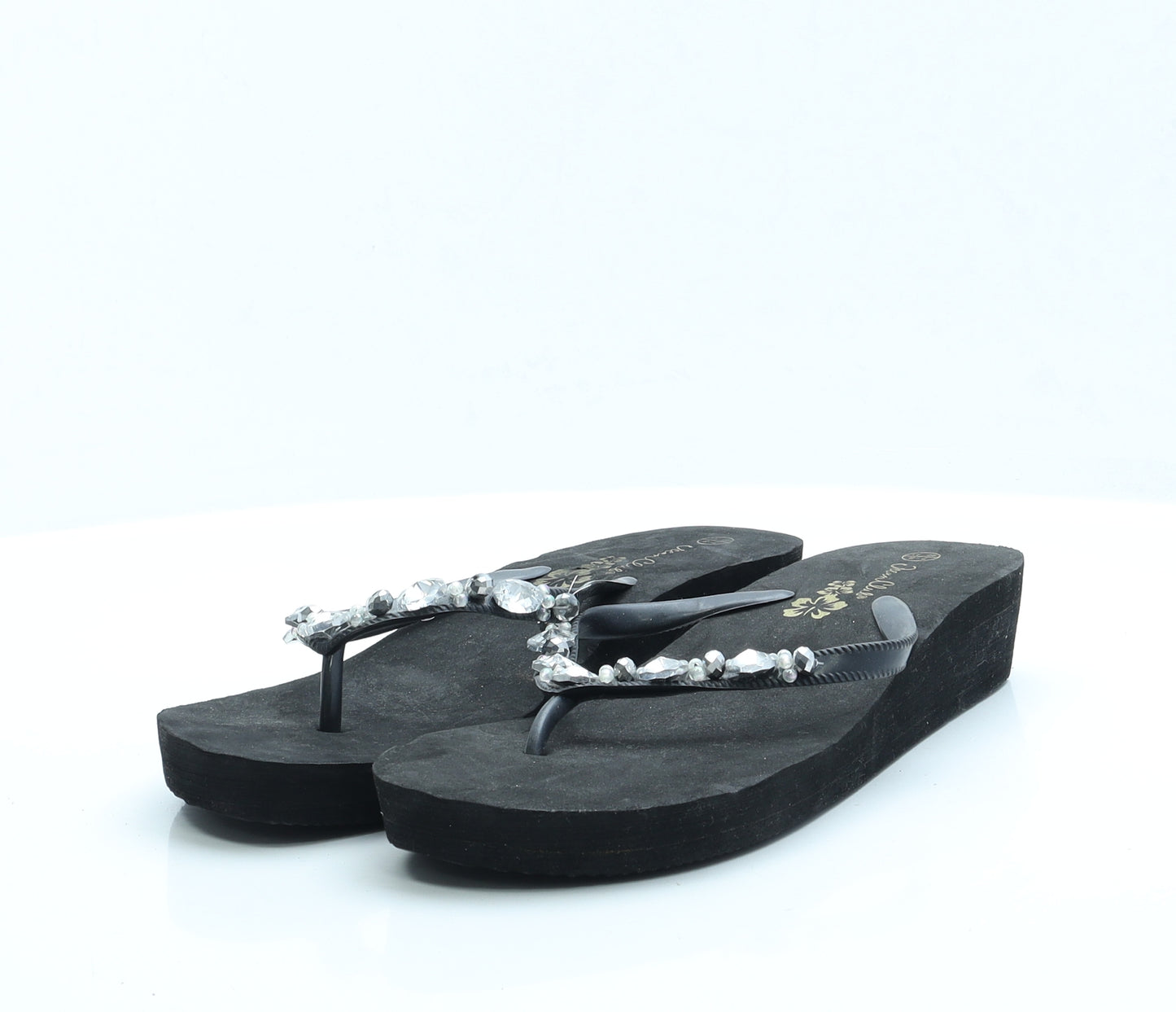 Ocean Club Womens Black Rubber Thong Sandal UK 7