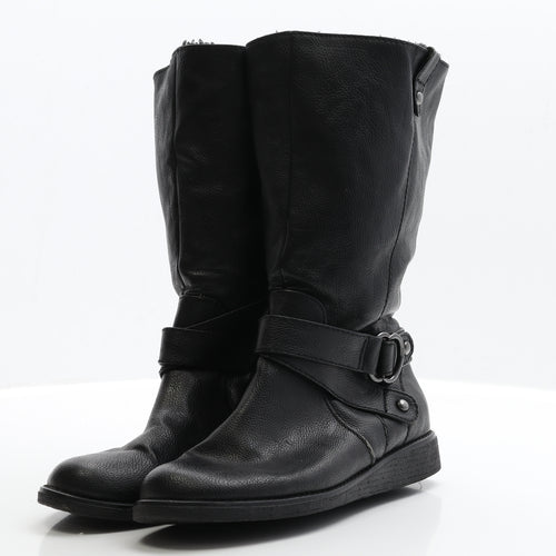 NEXT Womens Black Faux Leather Biker Boot UK 6 EUR 39