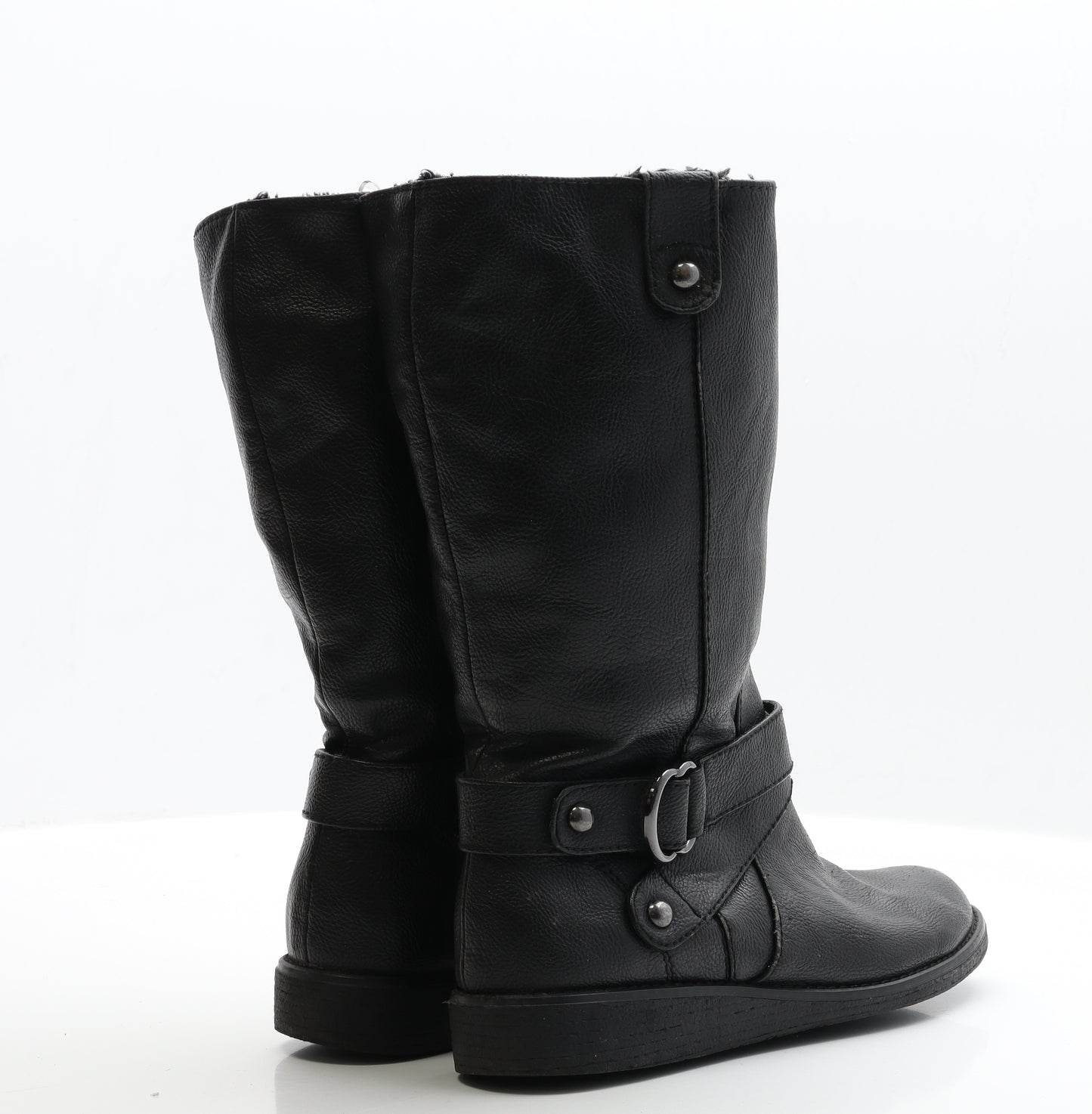 NEXT Womens Black Faux Leather Biker Boot UK 6 EUR 39