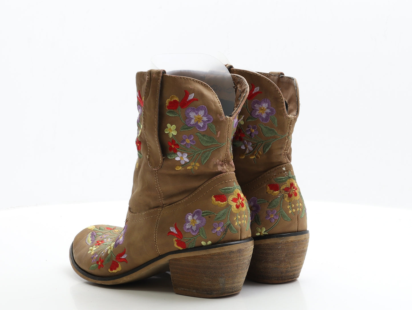 Claudia Ghizzard Womens Brown Floral Faux Leather Cowboy Boot UK 6 EUR 39