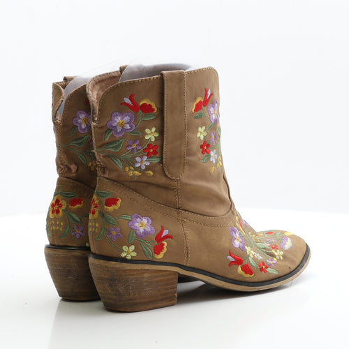 Claudia Ghizzard Womens Brown Floral Faux Leather Cowboy Boot UK 6 EUR 39