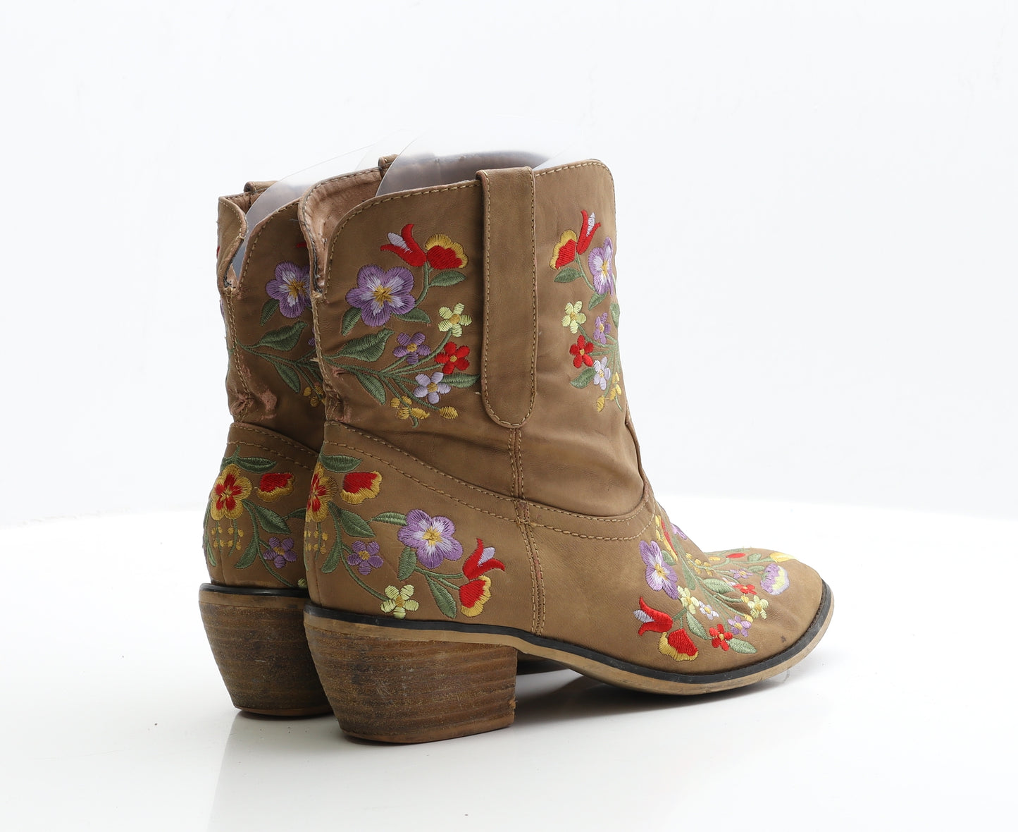 Claudia Ghizzard Womens Brown Floral Faux Leather Cowboy Boot UK 6 EUR 39