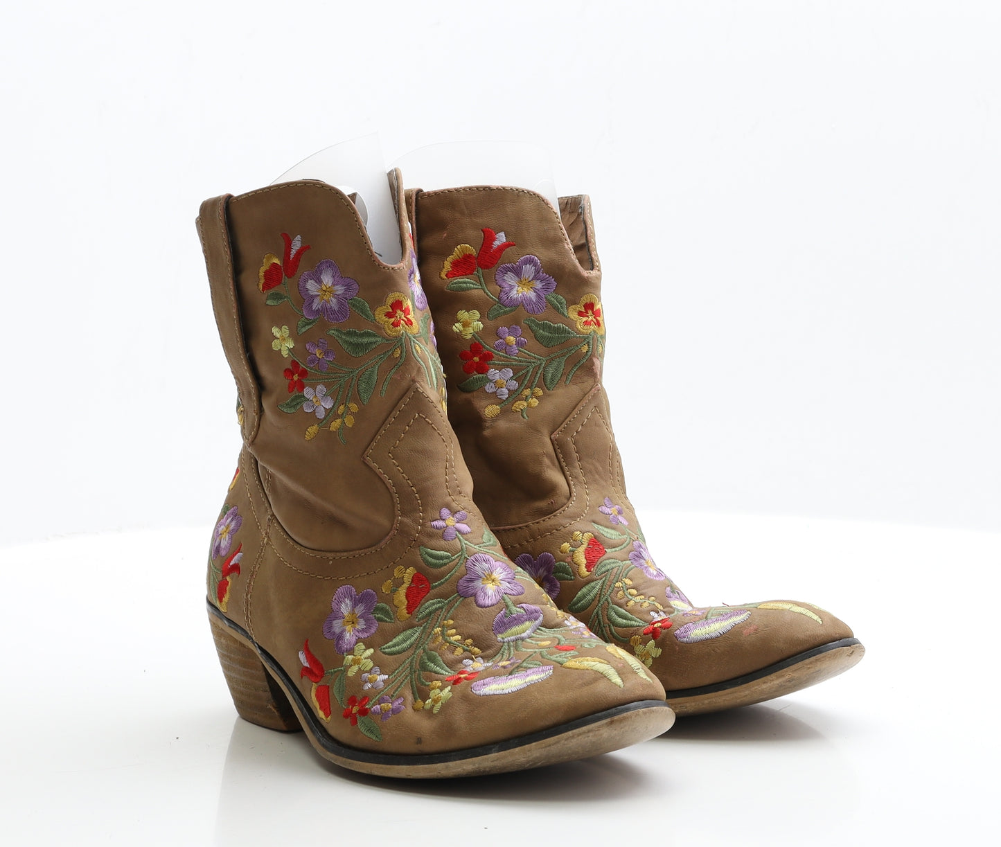 Claudia Ghizzard Womens Brown Floral Faux Leather Cowboy Boot UK 6 EUR 39