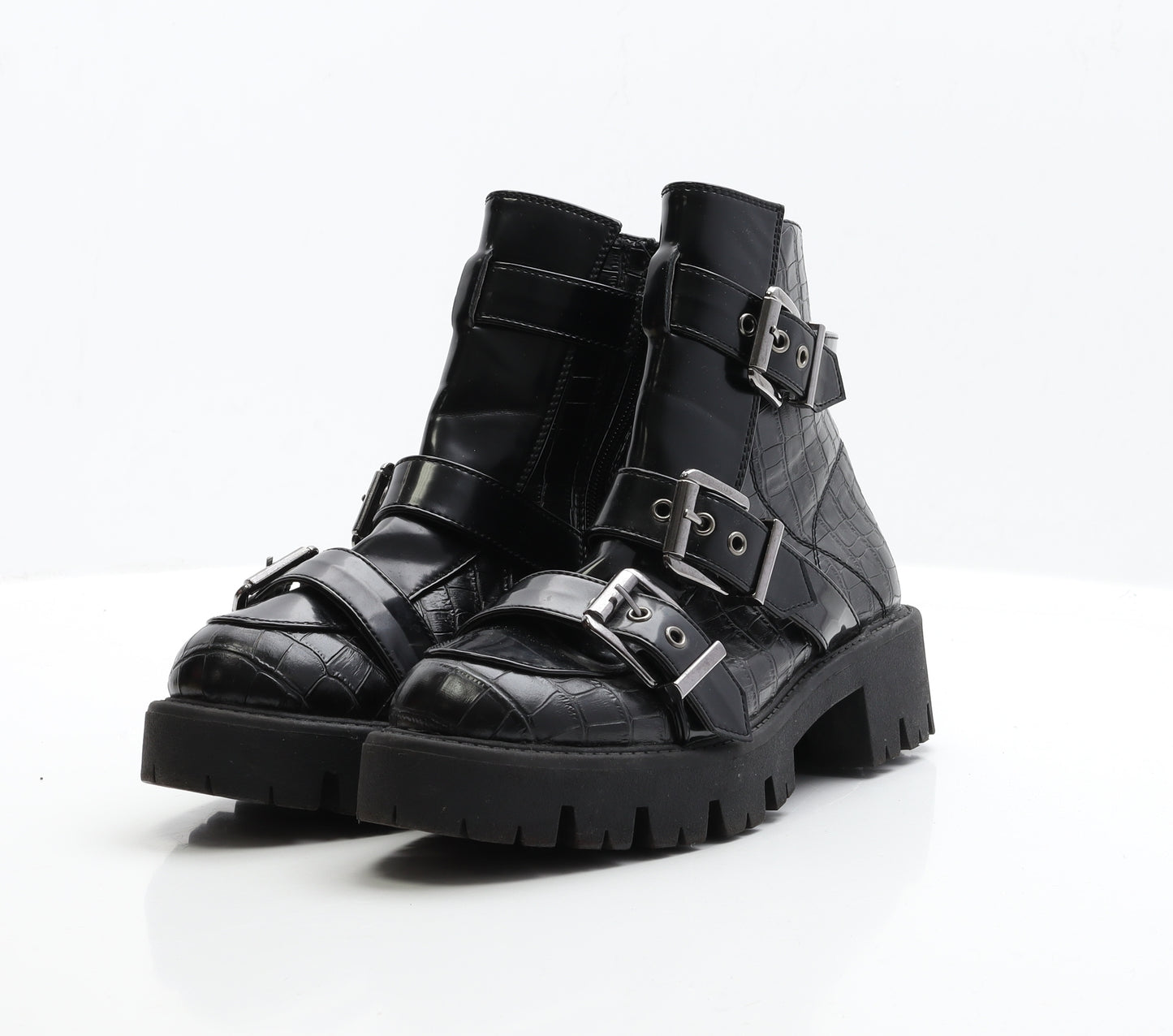 Krush Womens Black Patent Leather Biker Boot UK 5 EUR 38