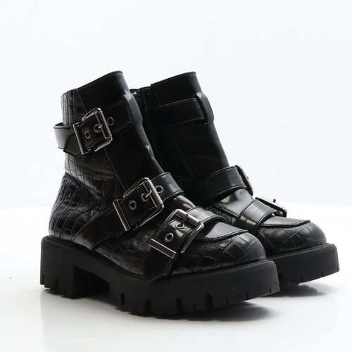 Krush Womens Black Patent Leather Biker Boot UK 5 EUR 38