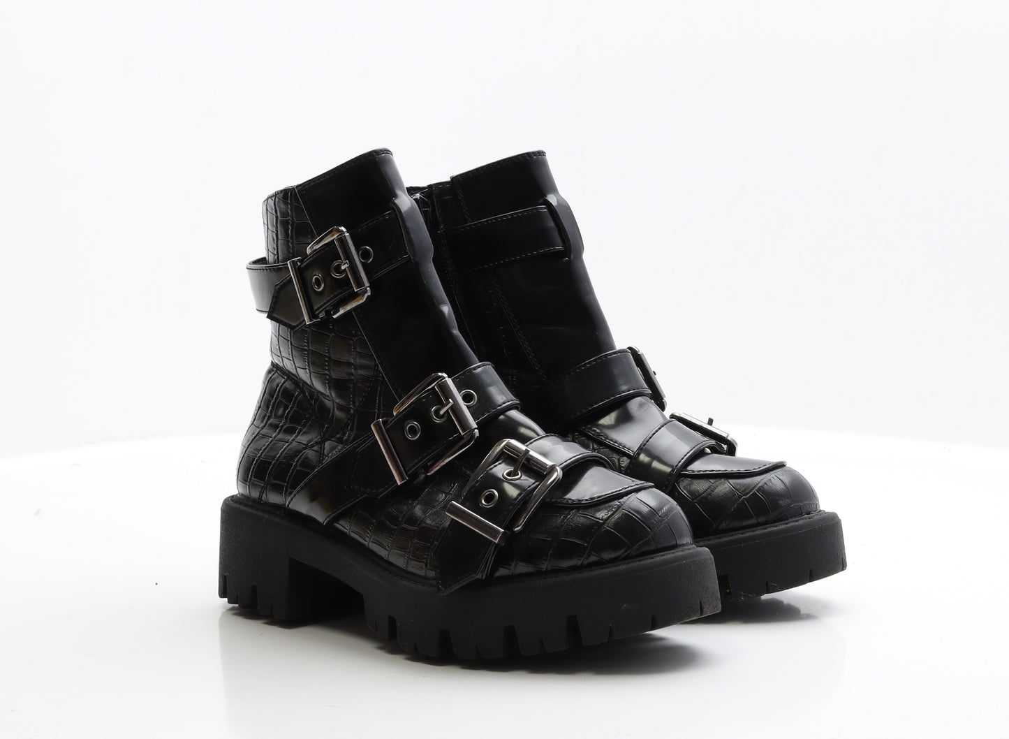Krush Womens Black Patent Leather Biker Boot UK 5 EUR 38