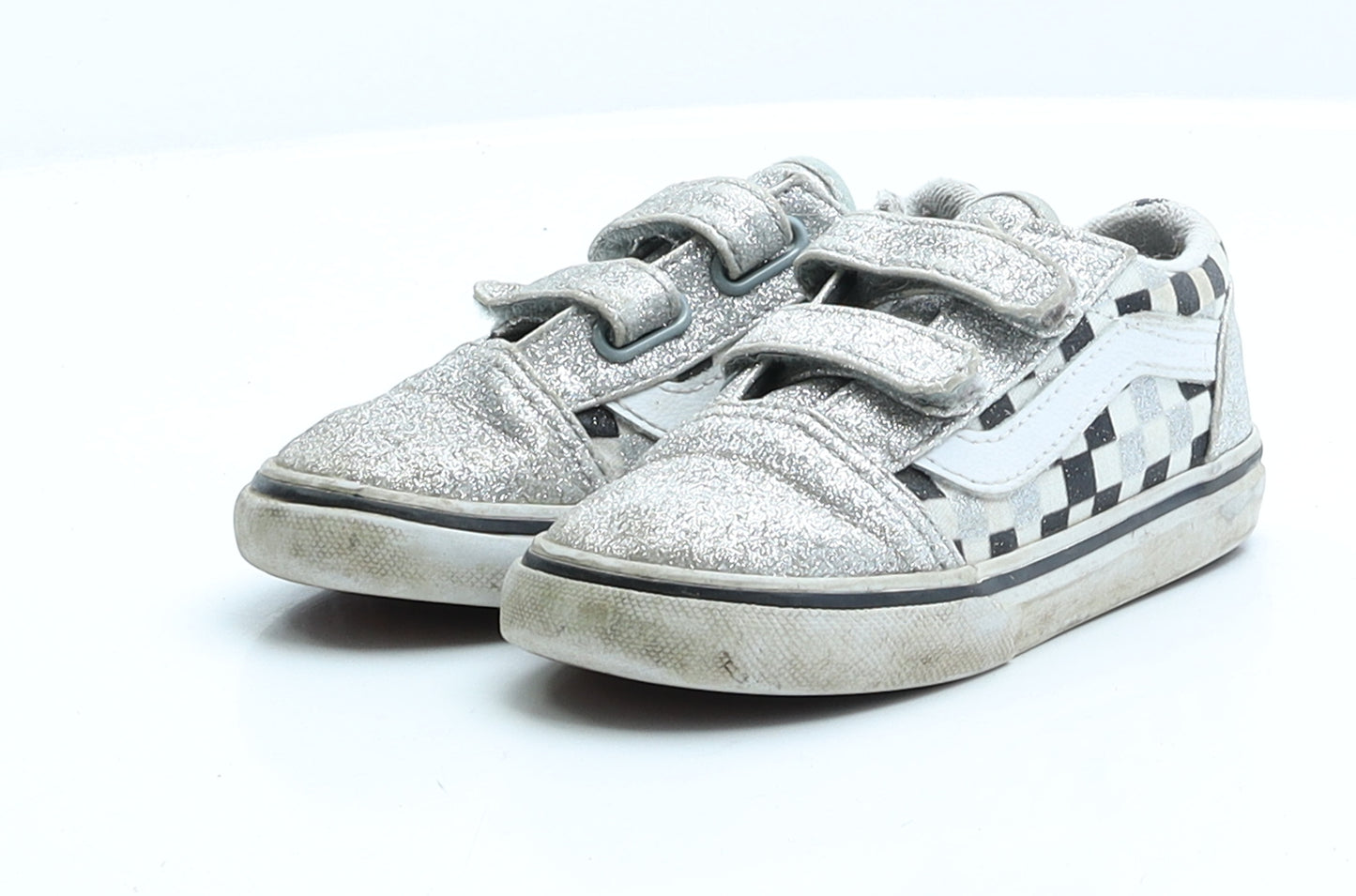 VANS Girls Silver Check Polyester Trainer UK 8 EUR 25
